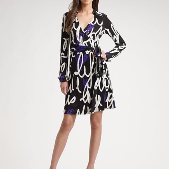 dvf black and white wrap dress